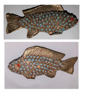 Vintage Tibetan Nepal Fish Coral Turquoise Figurine 3"